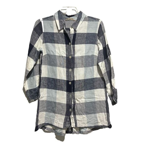 Soft Surroundings Women's Carreaux Shirt Multicolor Small Plaid Ruched Sleeves - Picture 2 of 9